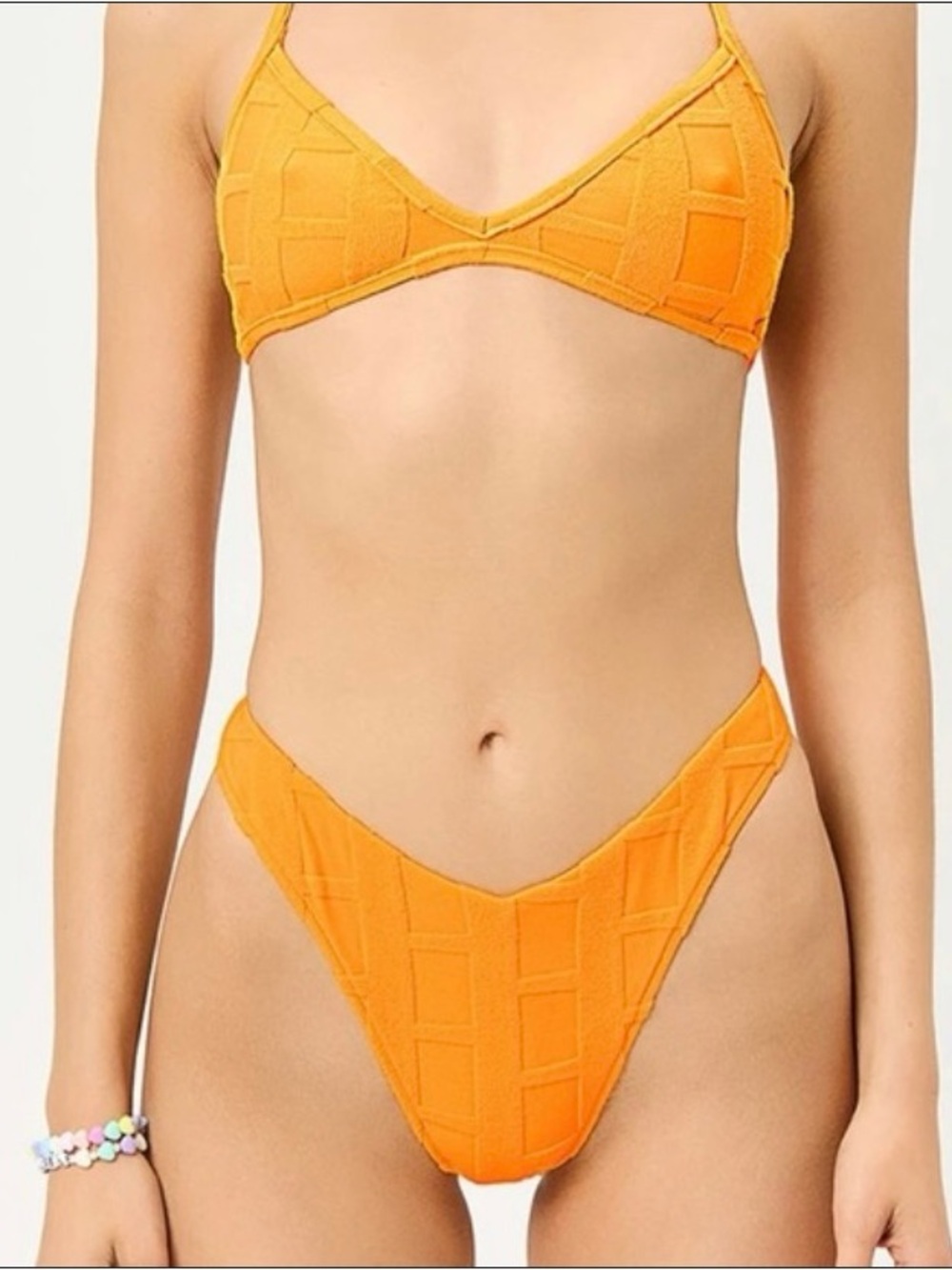 Frankie's Bikinis Orange Textured Triangle Bikini Set